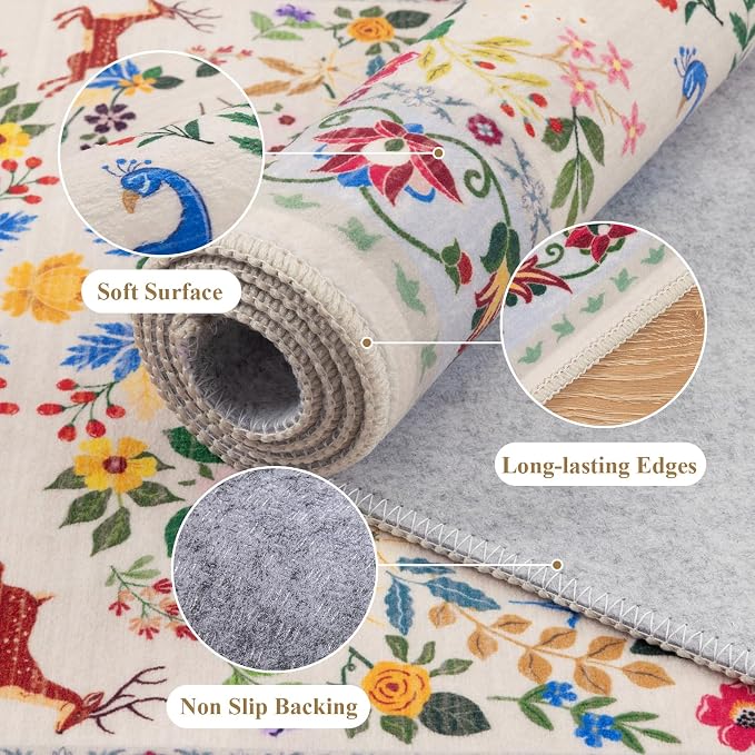 HEBE Hallway Runner Rug 2'x8', Washable Non Slip Kitchen Rug Runner | Soft Boho - Image 3
