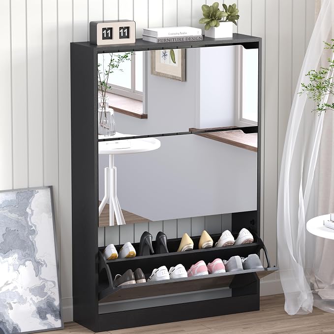 BORNOON Shoe Cabinet with 3-Flip Mirror Drawers, Freestanding Shoe Rack by BORNOON