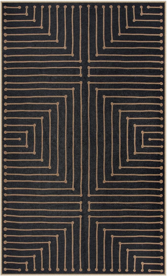 Lahome Black 3x5 Washable Rug, Neutral Easy Jute Entryway Front Porch Rug | - Image 7
