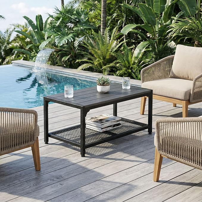 ODK Outdoor Coffee Table with Double-Layer Storage, Rectangle Weather-Resistant - Image 9