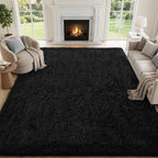 PLHXFR 8x10 Area Rugs Living Room: Fluffy Bedroom Rug Shag Carpet Black | - Image 2