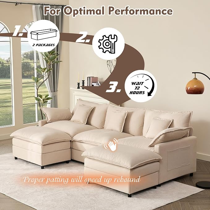 GOSUHI 108" U Shaped Couch, Modular Sectional Sofa, 3-Seater Comfy Cloud Couch - Image 7