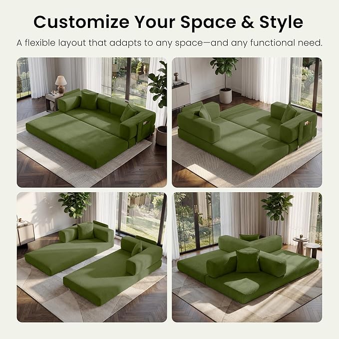 78.8" Convertible Sofa Bed, Corduroy Futon Couch - Image 3