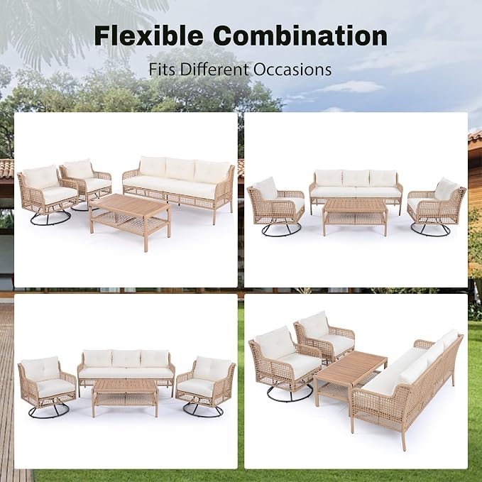 4-Piece Outdoor Wicker Sectional Sofa Set, All Weather Patio Conversation Set - Image 4