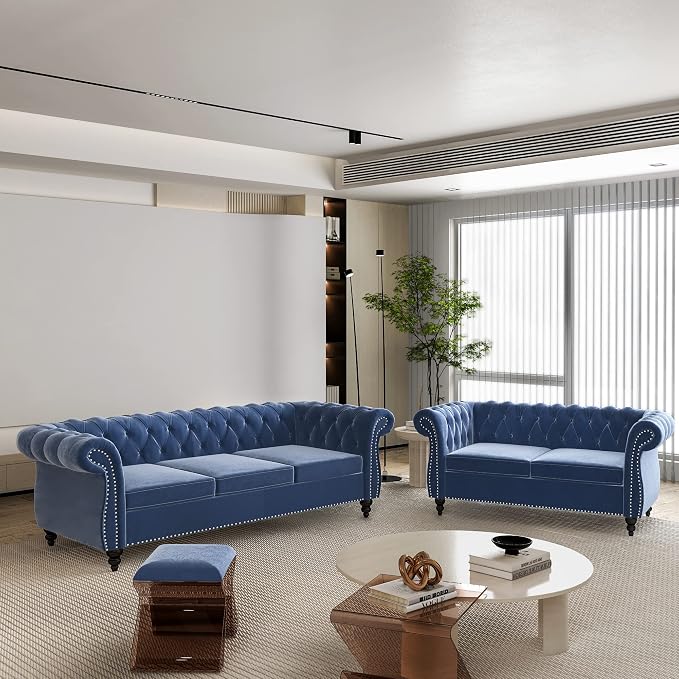 QHITTY 2 Piece Living Room Set, Sectional Chesterfield Sofa Chair Contemporary - Image 7