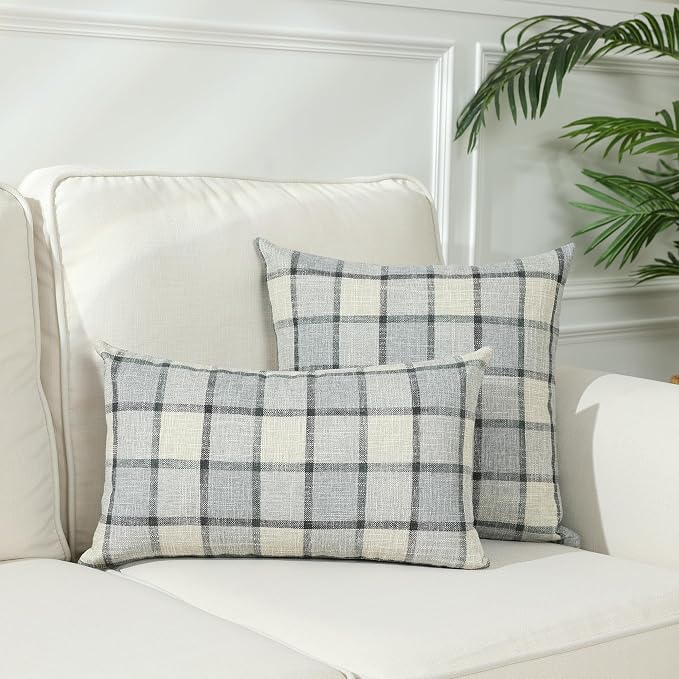 Stellhome Pack of 2 Lumbar Linen Buffalo Check Throw Pillow Covers Farmhouse - Image 5