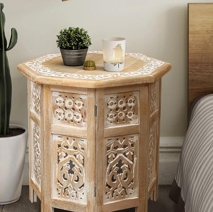 Side Tables– Hand Carved Vintage Boho Folding End Tables - Image 2