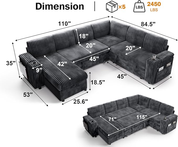 Vipbear 111" Modular Sectional Sleeper Sofa - Image 3