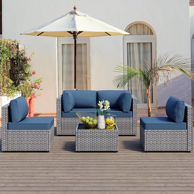 Patio Furniture Sets, 5 Piece Outdoor Sectional Sofas, Wicker Rattan Outdoor - Image 4