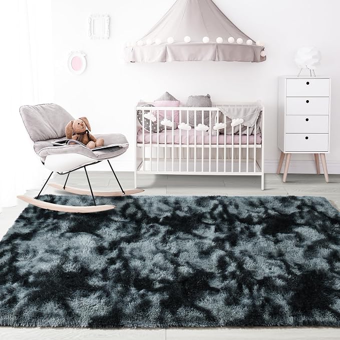 8x10 Extra Large Tie-Dyed Black and Grey Fluffy Area Rug Non-Slip - Image 7