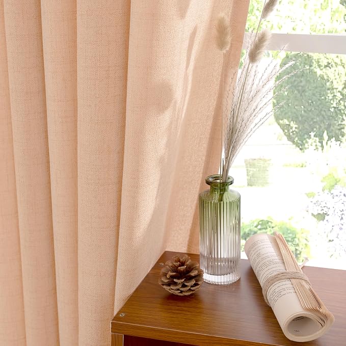 YoungsTex Peach Linen Curtains 40 Inches Long, Short Drapes - Image 5