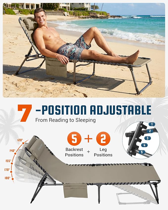 KingCamp Lounge Chair Outdoor, 400LBS Tanning Chairs - Image 5