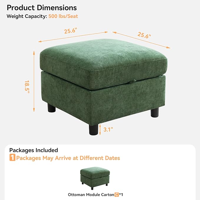 WUTUTUEE 25”Square Storage Ottoman Module - Image 2