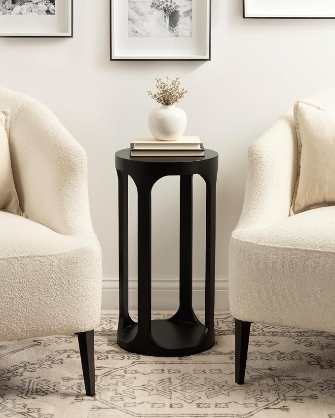 Kate and Laurel Dahl Modern Slatted Wooden Round Drink Table; 12 x 23; Black; - Image 2