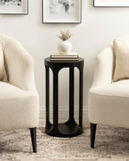 Kate and Laurel Dahl Modern Slatted Wooden Round Drink Table; 12 x 23; Black; - Image 2