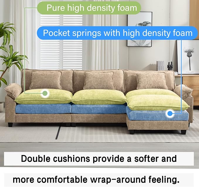 Oprisen 120" Modular Sectional Sofa, Comfy Cloud Couch Sectional Sofa - Image 3