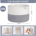 INDRESSME 115L Extra Large Cotton Rope Basket, Blanket Basket - Image 2