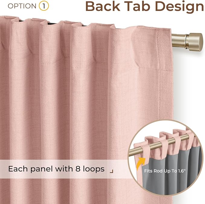 INOVADAY Extra Wide 100% Blackout Linen Curtains 102x84 Blush Pink | Linen - Image 3