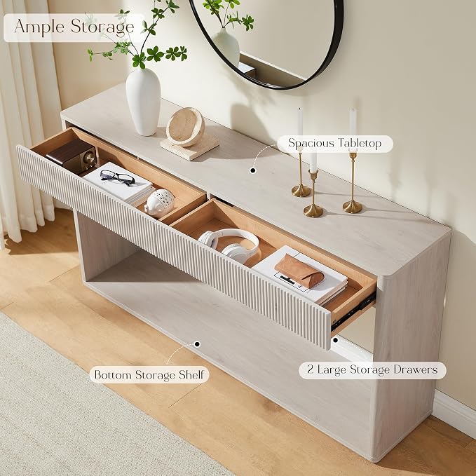 OKD 63" Fluted Console Table for Entryway, Modern Entryway Table - Image 5