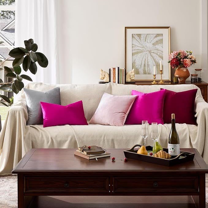 GIGIZAZA Hot Pink Velvet Pillow Covers 16x16 Decorative Pillows Pack of 2 | - Image 8