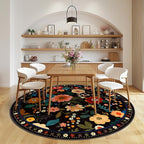 RELEANY Floral Washable Round 6ft Area Rug Black | Flower Carpet Print Boho - Image 9