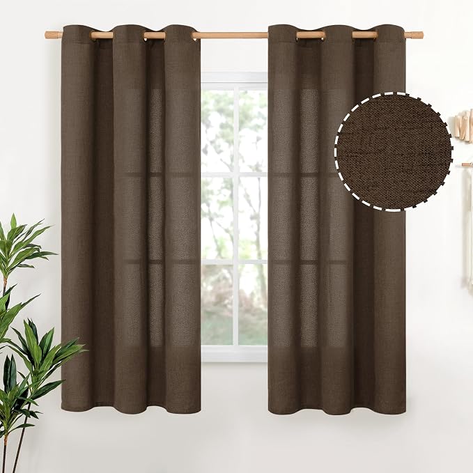 YoungsTex Brown Linen Curtains 63 Inches Length by YoungsTex
