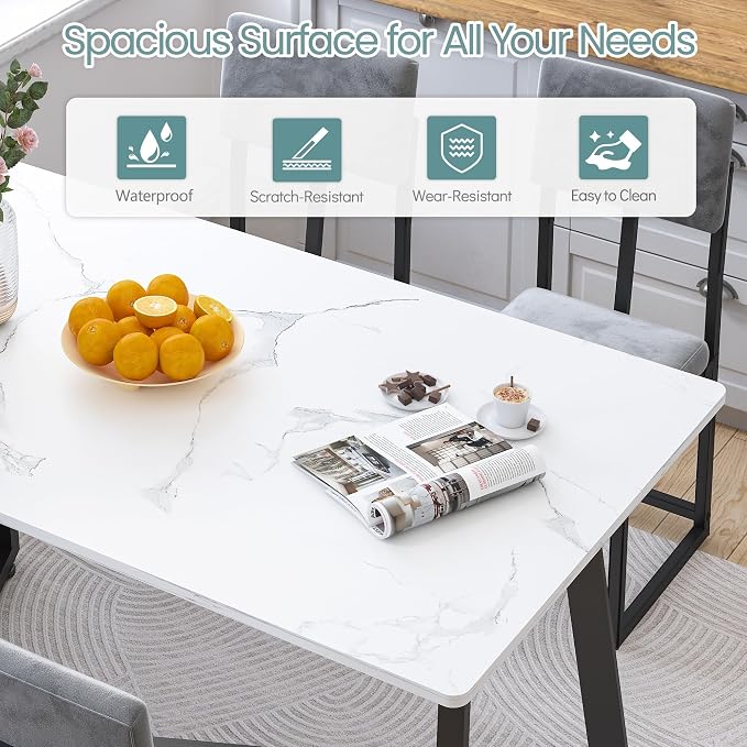 HUGROVE 5 Piece Dining Set, 47.24'' Faux Marble Dining Table Set - Image 2