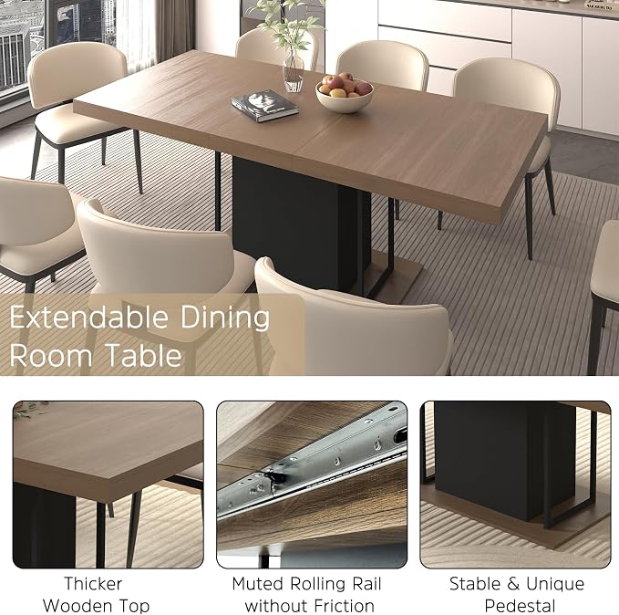 Henf 63"-79" Dining Table Set for 4, 5 Pieces Extendable Dining Table and 4 - Image 3