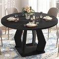 IBF Black Round Dining Table for 4-6, 47 Inch Kitchen Table by IBF
