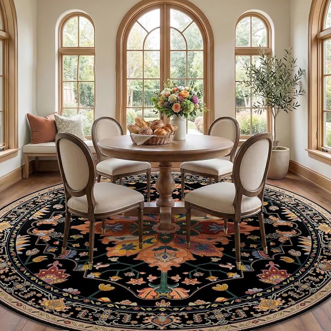 RELEANY Washable Area Rug, Round 8ft, Water Repellent, Pet Friendly, Vintage - Image 2