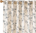 Black Vintage Floral Linen Curtains Farmhouse 50W X 84L 2 Panels | Elisa Series by Lazzzy