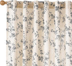 Extra Long Black Vintage Floral Linen Curtains Farmhouse 2 Panels | Elisa Series by Lazzzy