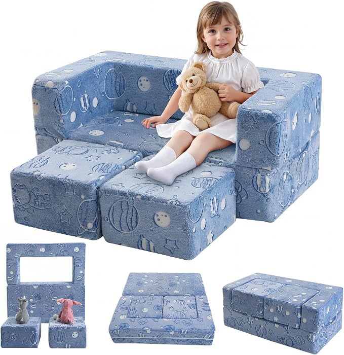 MeMoreCool Modular Kids Sofa, Glow in The Dark Space Kids Play Couch Sofa by MeMoreCool