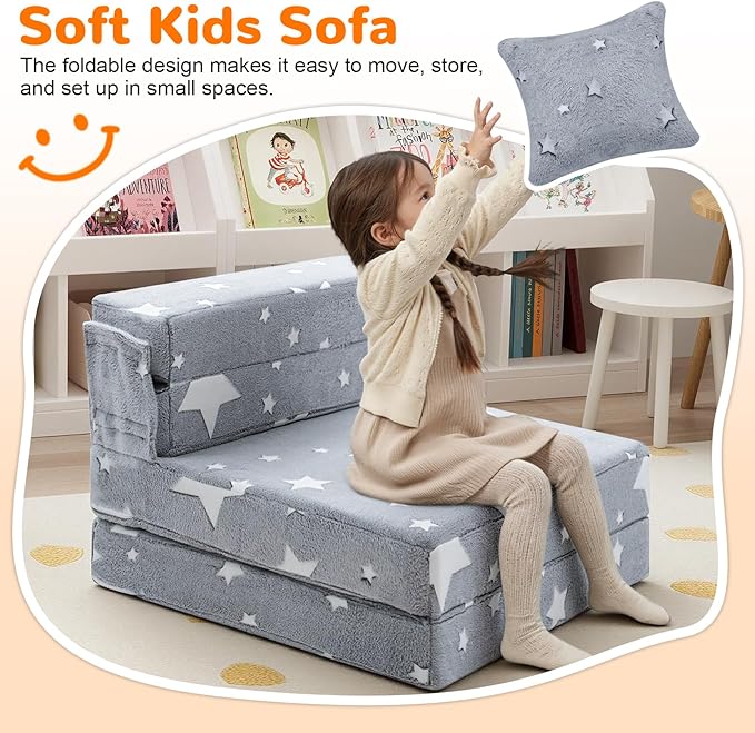 MeMoreCool Kids Tri-Fold Sofa Bed – Glow Star Floor Mattress & Foldable Futon - Image 2