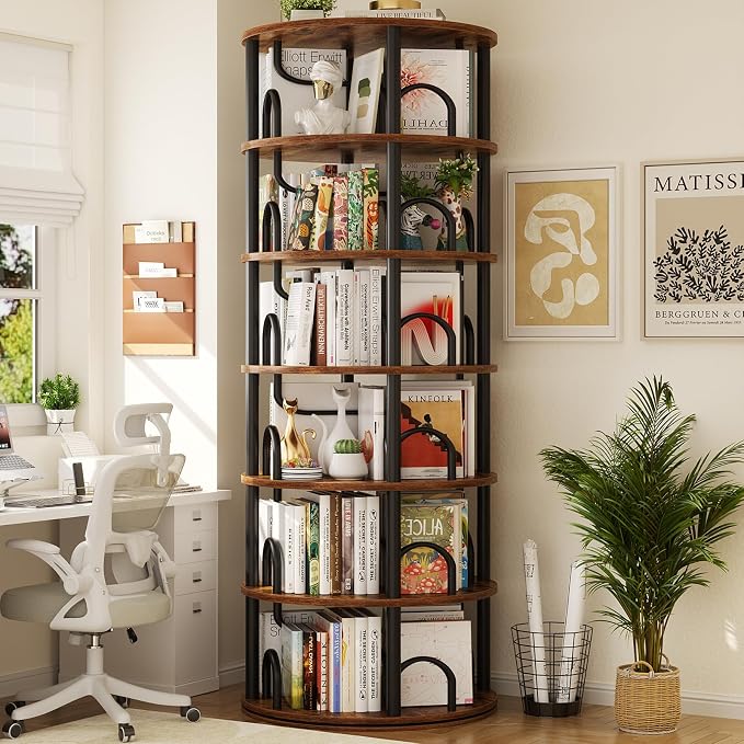 Aheaplus 6 Tier Rotating Bookshelf Tower, Revolving Bookcase, 360° Round - Image 8