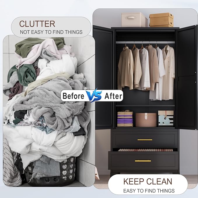 erosoei Metal Armoire Wardrobe Closet, 71 "Metal Clothing Storage Cabinet - Image 7