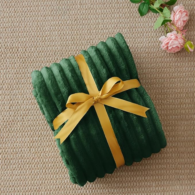 BEDELITE Ribbed Twin Blanket for Couch & Bed, Forest Green, Warm Yet Lightweight - Image 2
