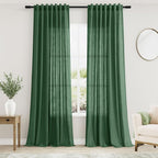 Green Boho Curtains for Bedroom Back Tab Rod Pocket Semi Sheer Linen Curtains by Nanspring