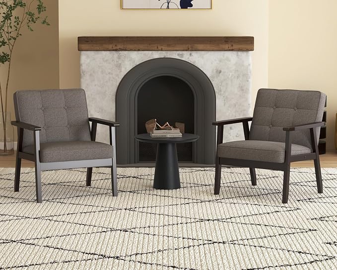 Modern Accent Chair with Arm Rest Set of 2, Upholstered Linen Fabric Leisure - Image 3