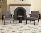 Modern Accent Chair with Arm Rest Set of 2, Upholstered Linen Fabric Leisure - Image 3