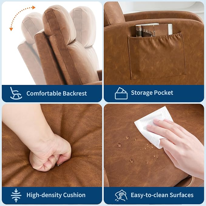 Rocking Chair Nursery with Foot Rest, Modern PU Upholstered Reading Glider - Image 3