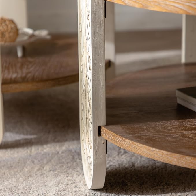 Carved Wooden Retro End Table, Double-Layer Storage Side Table - Image 7