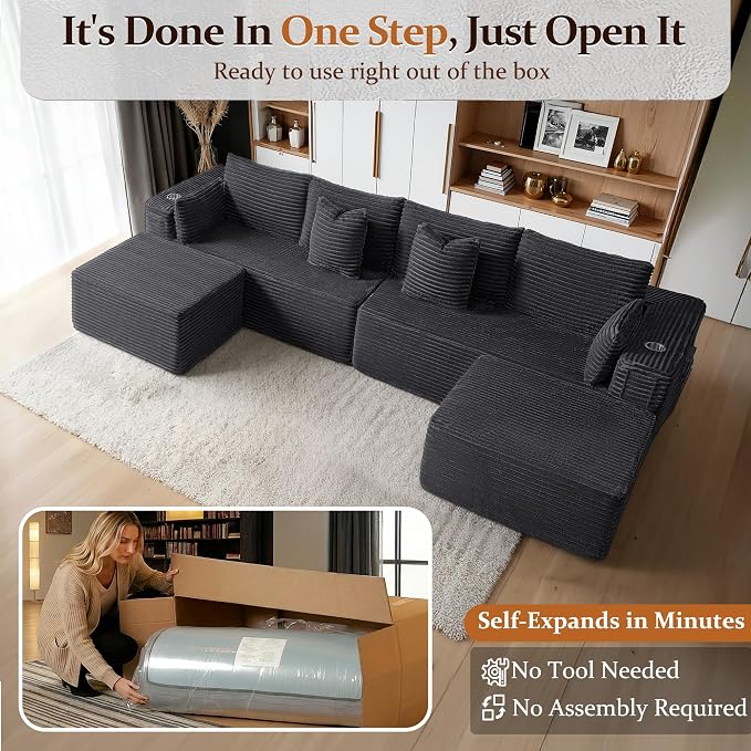 138" Cloud Sectional Couch, Comfort U Shaped Sofa - Image 3