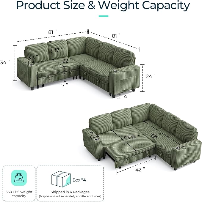 LINSY HOME Sectional Sleeper Sofa - Image 2
