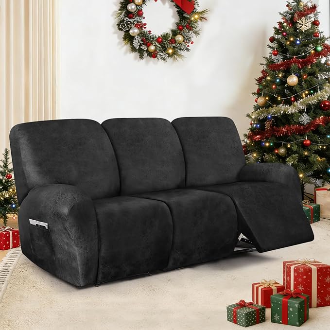 ANARACHON Leather Look Recliner Couch Cover, 8-Pieces Stretch Recliner Sofa - Image 2