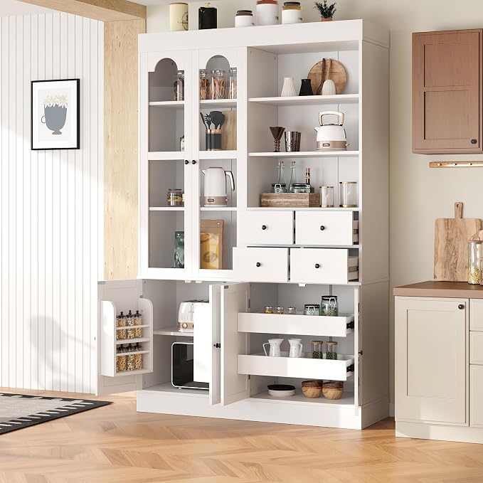 VilroCaz 75'' Tall Freestanding Kitchen Pantry Cabinet, Wood Large Cupboard by VilroCaz