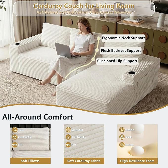104" Cloud Sectional Couch L-Shaped - Image 5