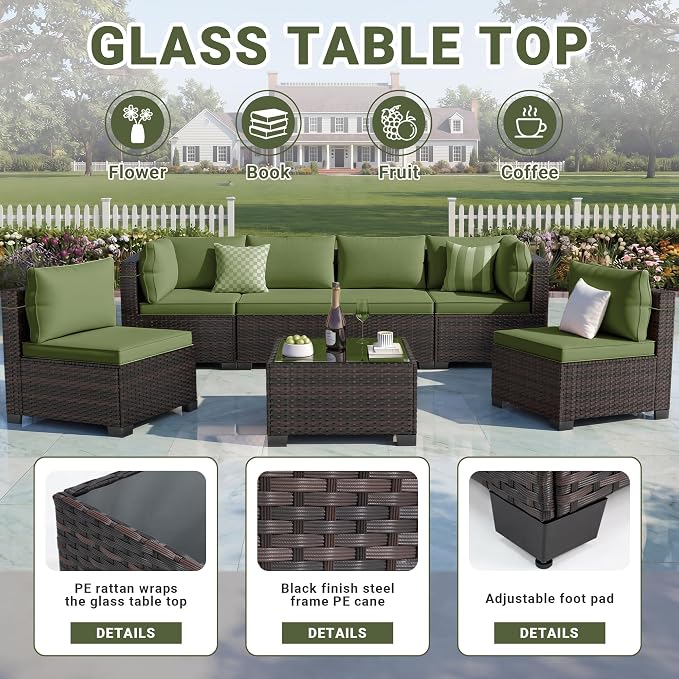 CHABATREE 7pcs Outdoor Patio Furniture Sets, Rattan Conversation Sectional Set - Image 4