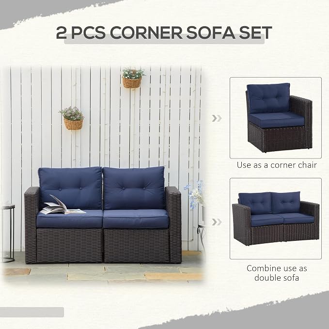 Outsunny 2 Piece Patio Wicker Corner Sofa Set, Outdoor PE Rattan Furniture - Image 7