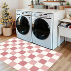 Pink White Checkered Entry Rug - Image 8